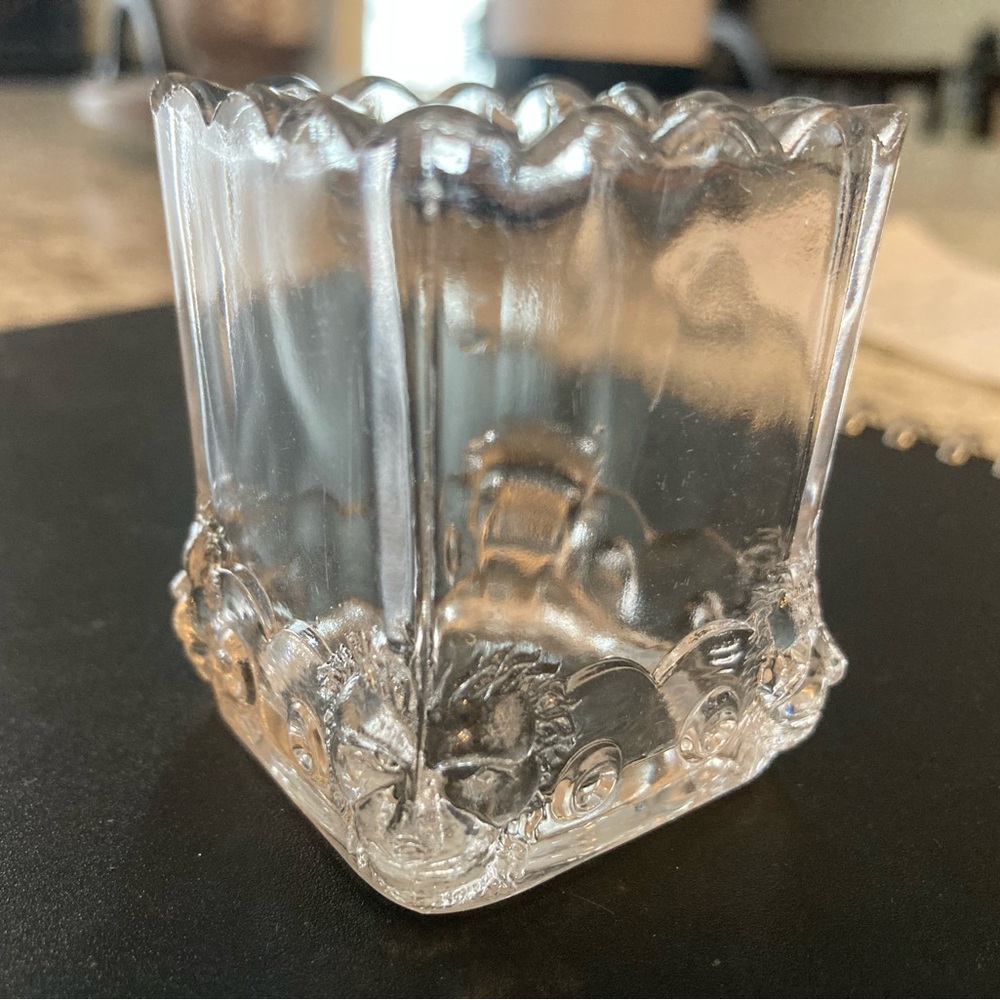 Fostoria glass company lions head toothpick holder